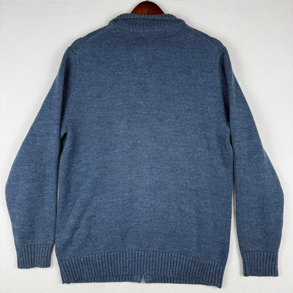 LL Bean Mens M Tall Blue Knit Full Zip Cardigan Sweater Mock Neck 258719